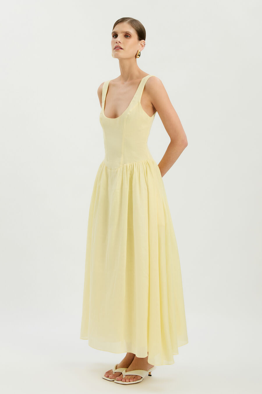 LAWRENCE SCOOP NECK MAXI DRESS in colour Canary Yellow