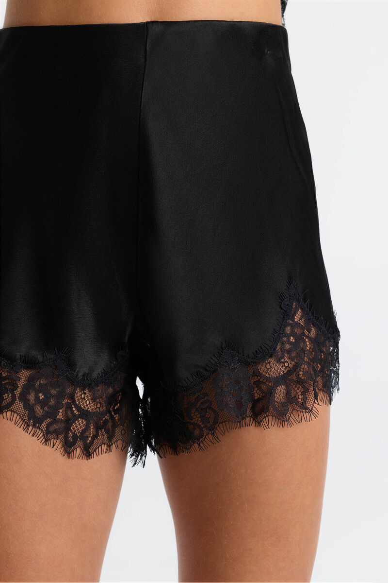 SILVIO SATIN LACE TRIM SHORT in colour Black