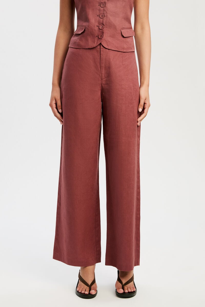 DOMENICA MID RISE LINEN PANT in colour Chestnut