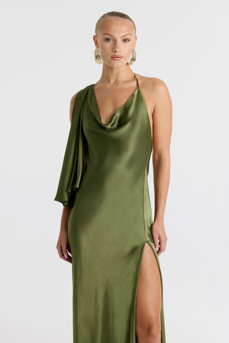 ANASTASIA SATIN MAXI DRESS in colour Khaki