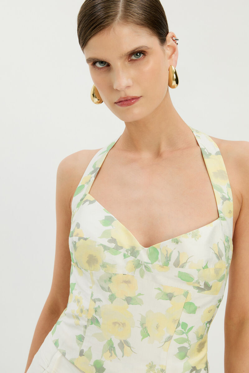 DESERAE HALTER NECK TOP in colour Yellow Floral