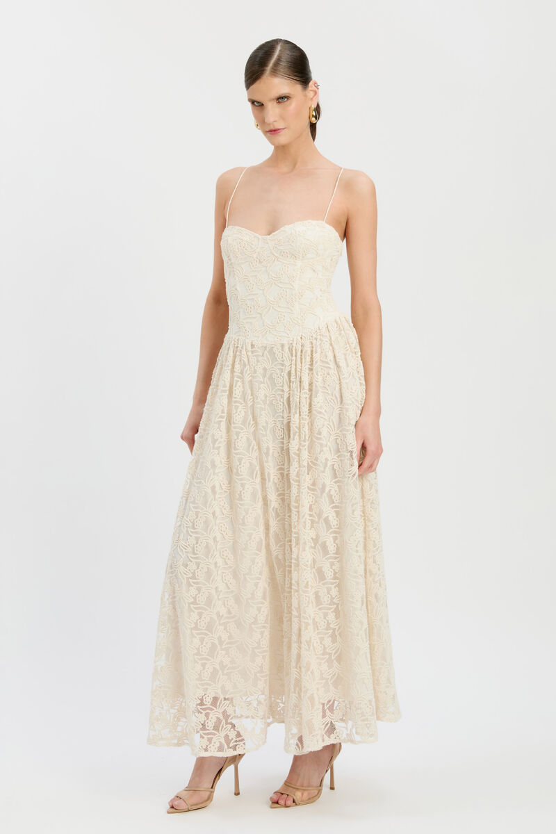ESTIE BRODERIE MAXI DRESS in colour Light Beige