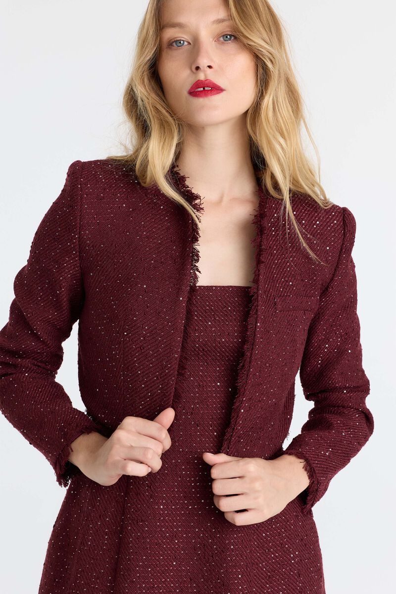 NEVELLE BOUCLE CROPPED JACKET in colour Burgundy