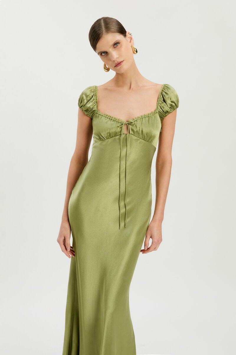 STASIA SATIN MAXI SLIP DRESS in colour Khaki