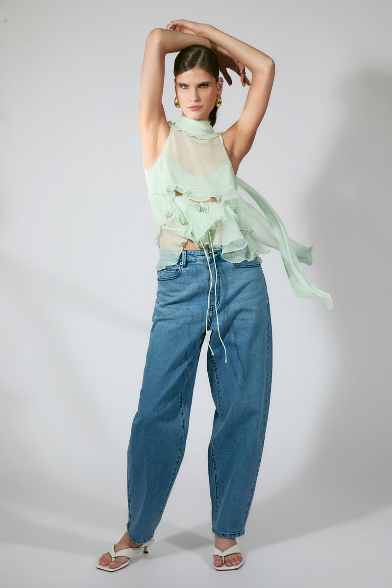 CYNTHIA RUFFLE BLOUSE in colour Peppermint