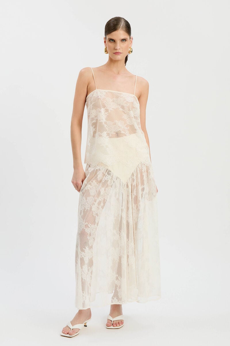 HILDIE HIGH WAISTED MIDI SKIRT in colour Light Beige