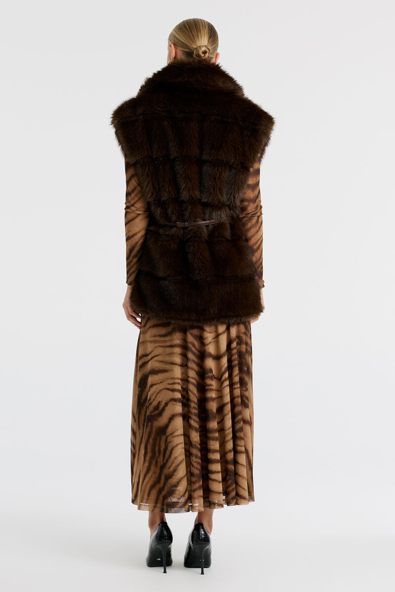 BRENTLEY FAUX FUR VEST in colour Dark Chocolate