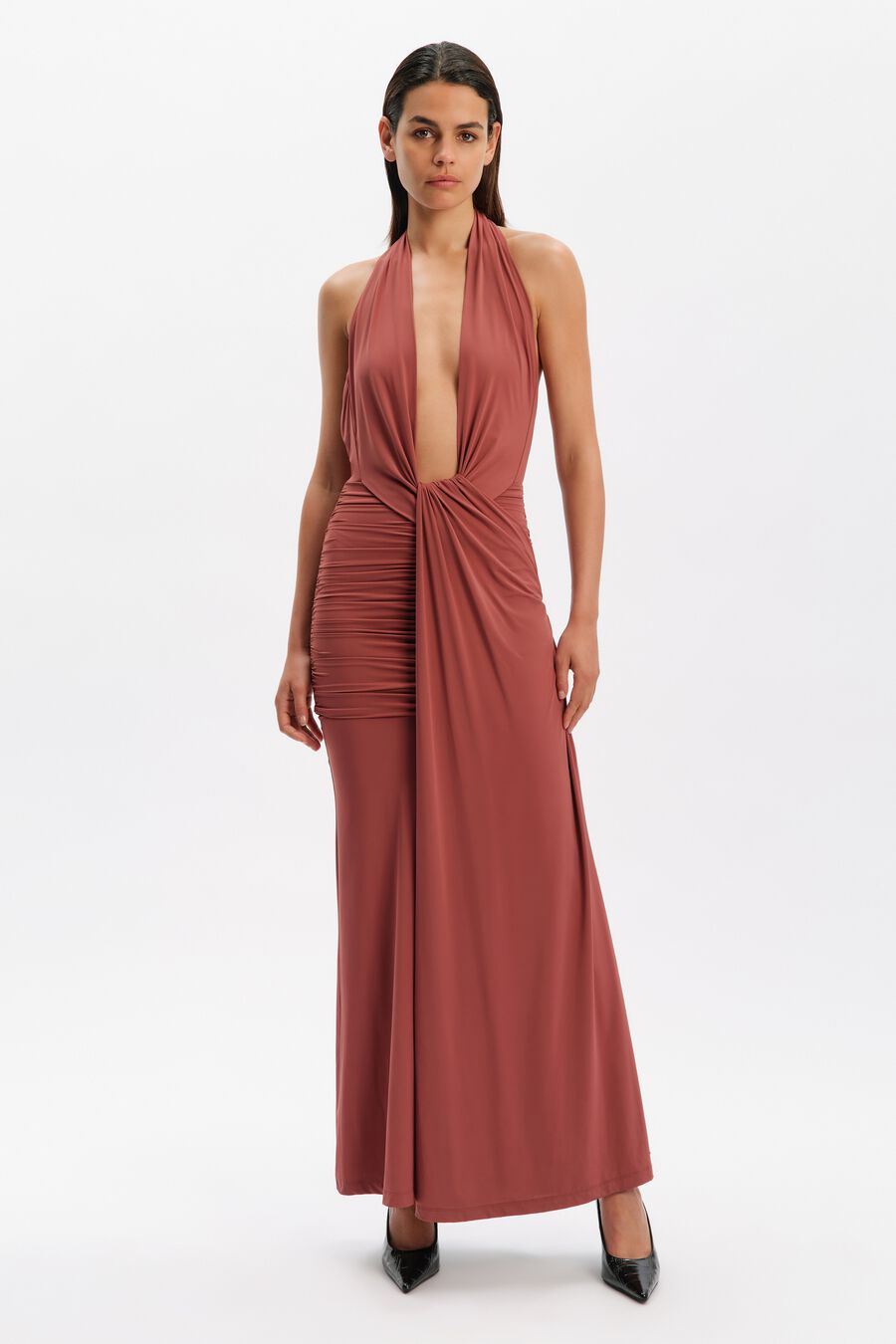 INES HALTER NECK MAXI DRESS in colour Rust