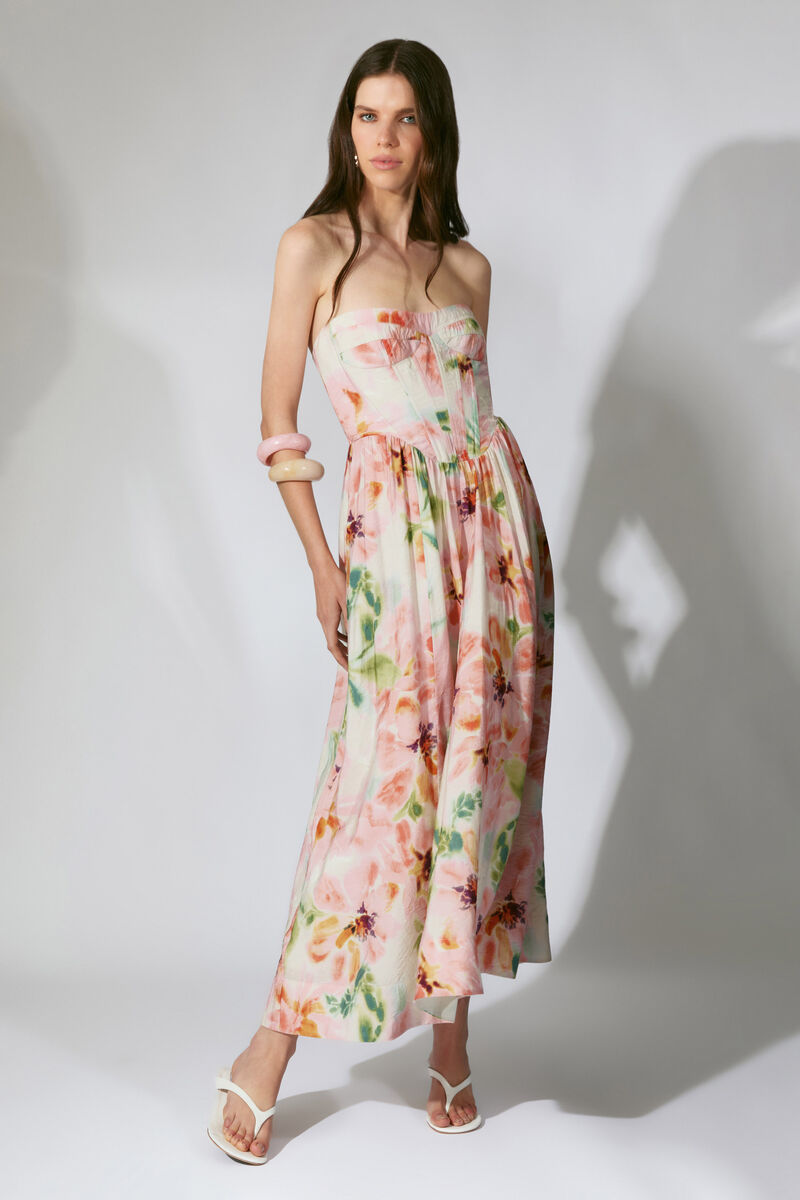 LOLA CORSET MIDI DRESS in colour Pink Floral