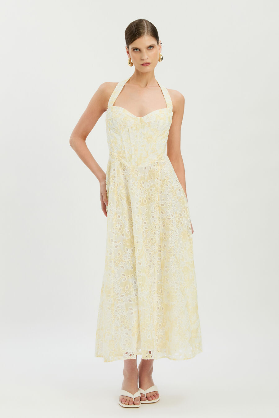 POLLIE HALTER MIDI DRESS in colour Yellow Floral