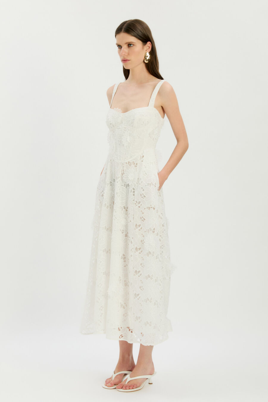ADALINE BRODERIE MIDI DRESS in colour Orchid White