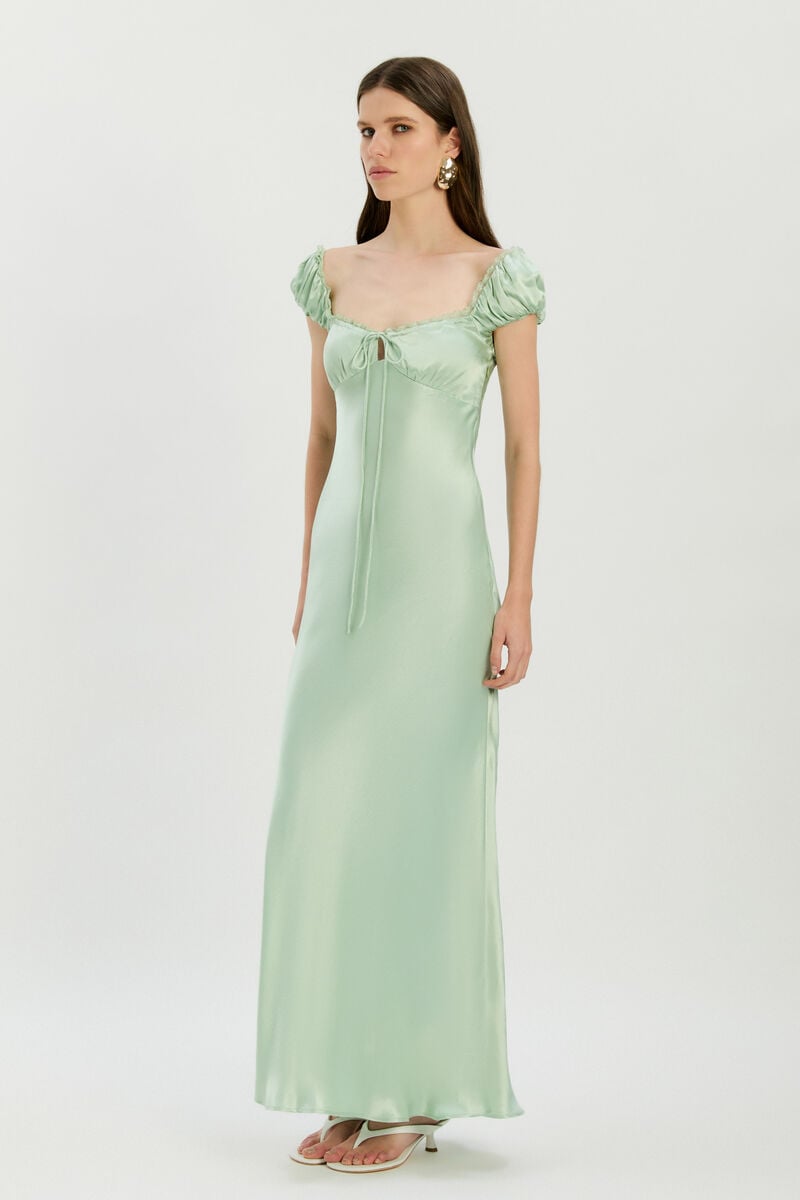 STASIA SATIN MAXI SLIP DRESS in colour Pistachio