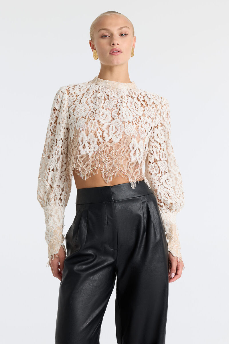 GEORGIA LONG SLEEVE LACE TOP in colour Ivory