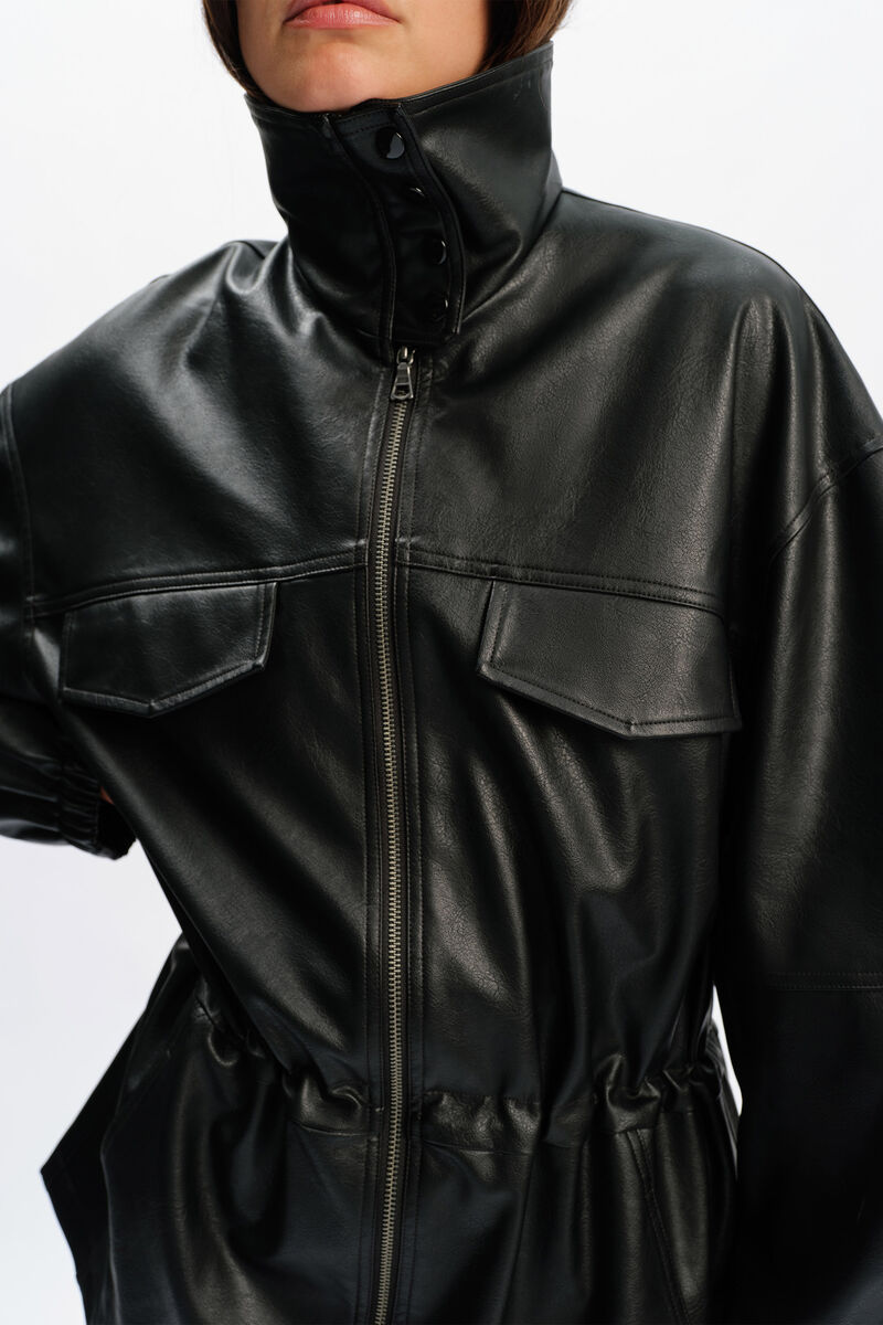 ANJA VEGAN LEATHER JACKET in colour Black