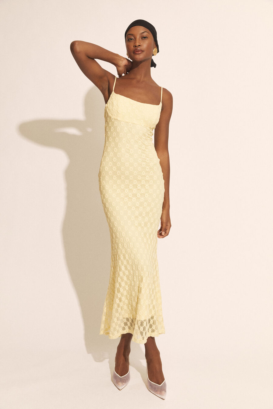 ADONI MESH MIDI DRESS in colour Canary Yellow