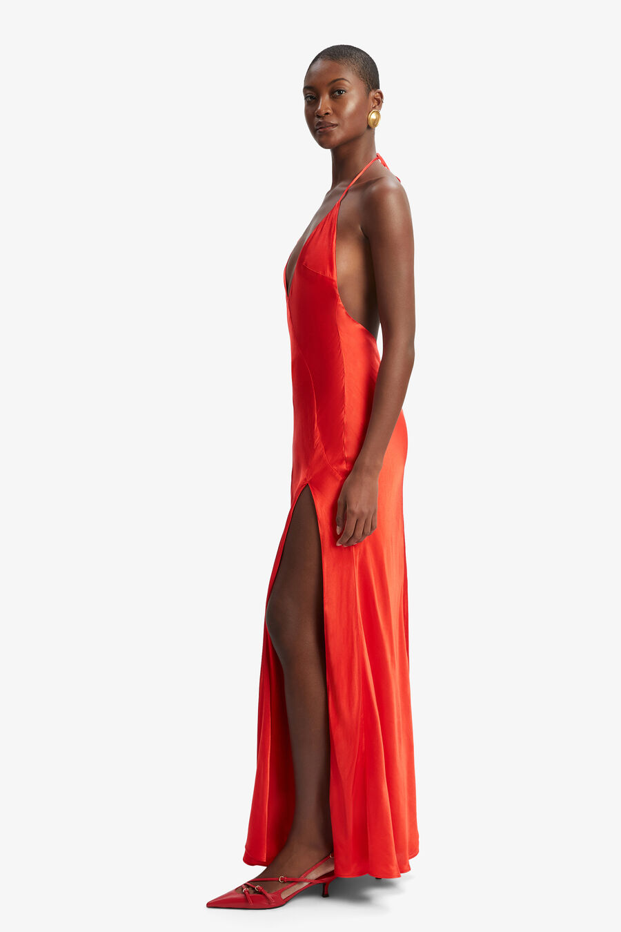 YVE HALTER DRESS in colour Fire Red