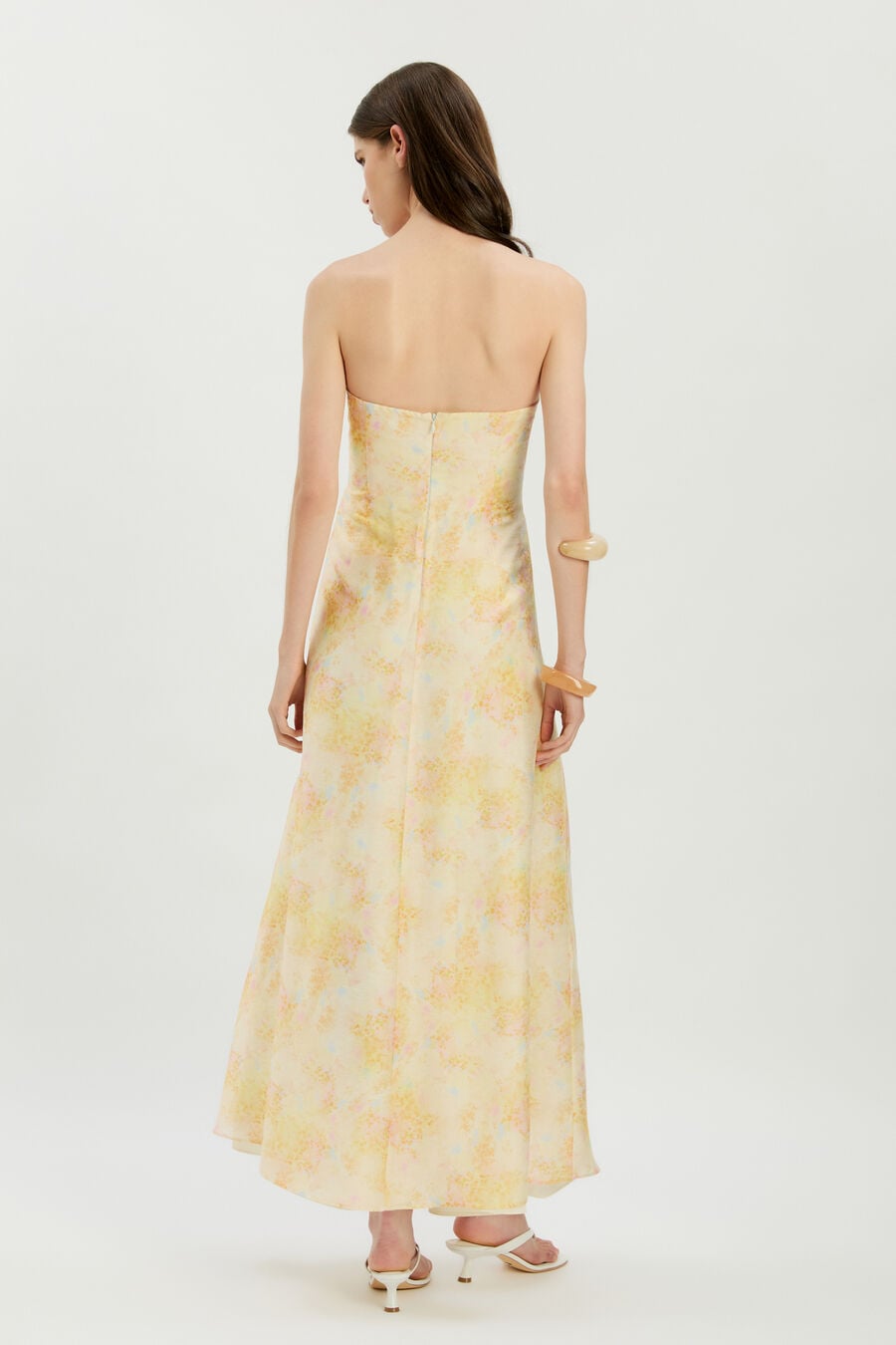 AMINA STRAPLESS MAXI DRESS in colour Yellow Floral