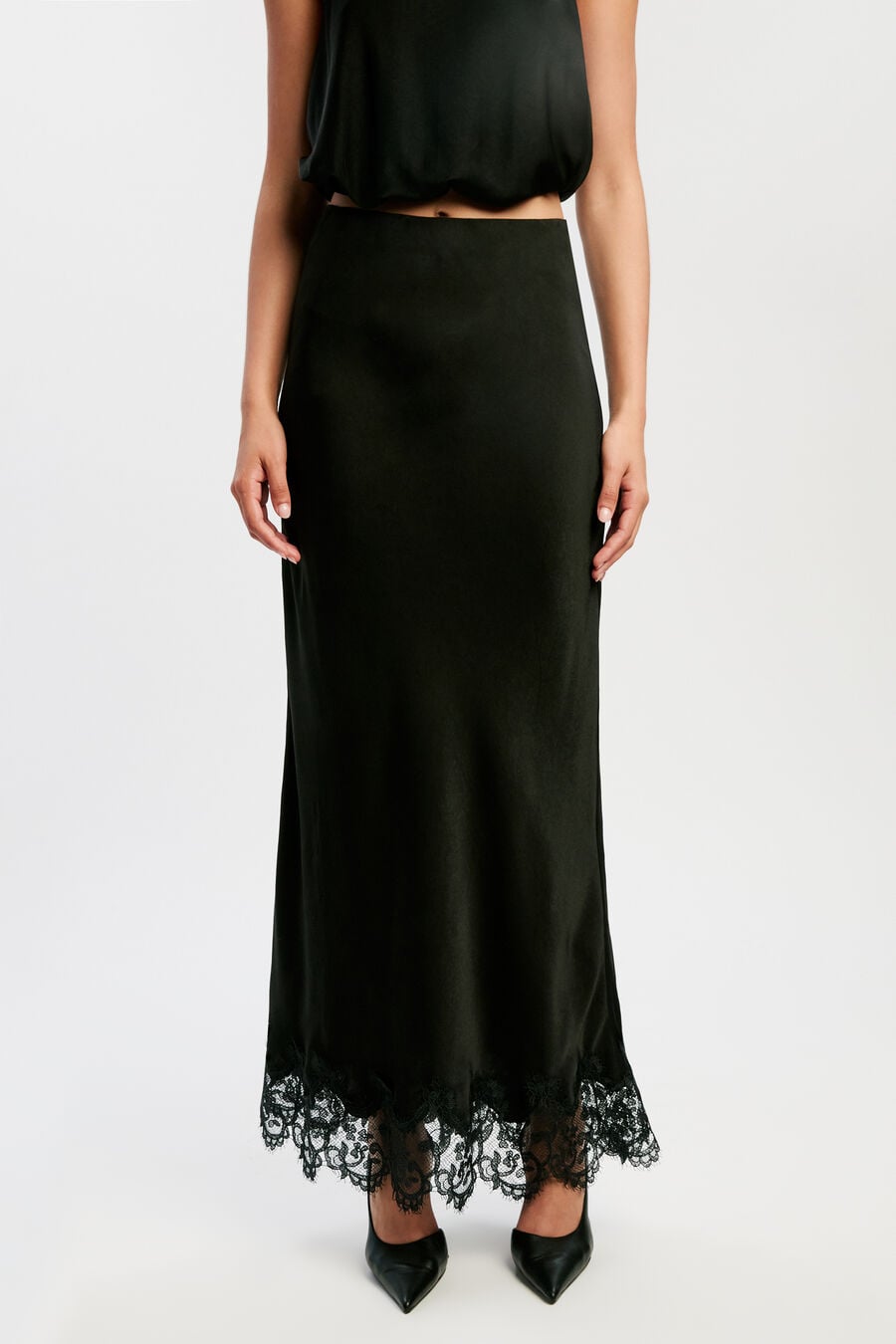 Elisan Lace Satin Midi Skirt