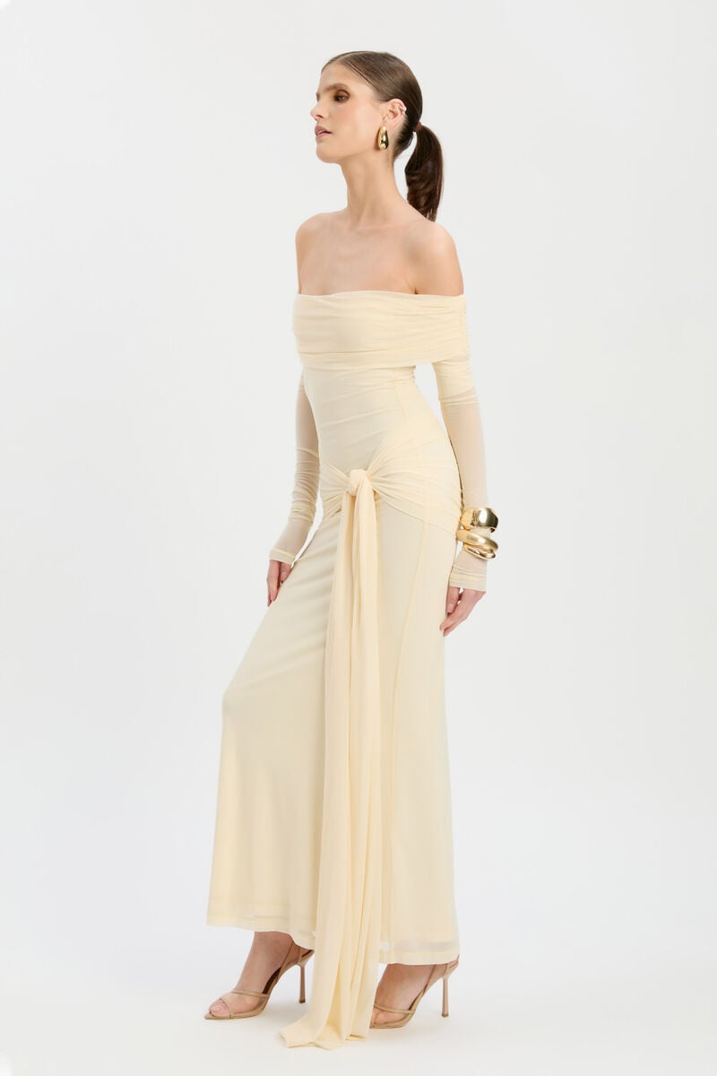 SELINA TIE FRONT MESH DRESS in colour Buttercup