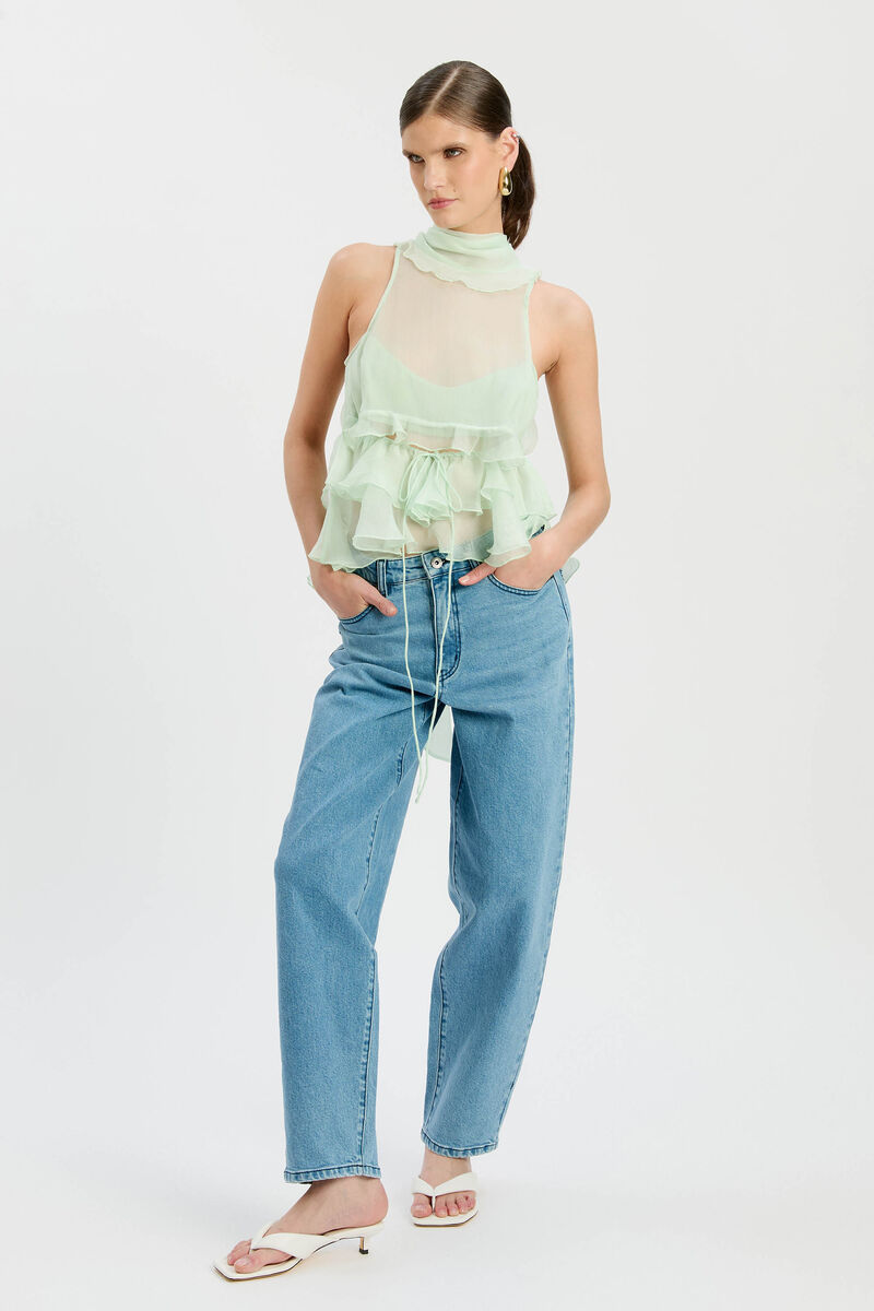 CYNTHIA RUFFLE BLOUSE in colour Peppermint