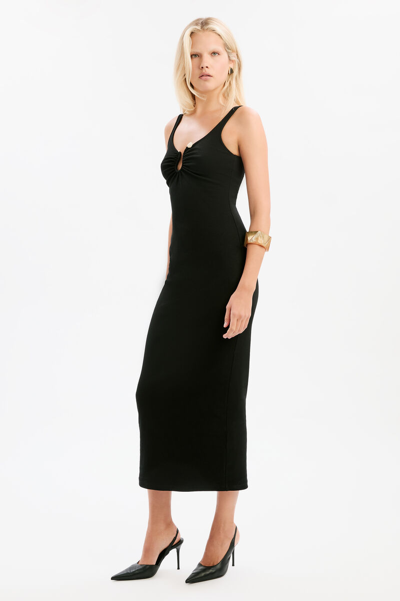 MASON RIBBED MIDI DRESS in colour Black