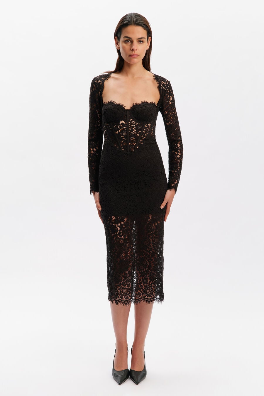 CLARISSA CORSET MIDI DRESS in colour Black