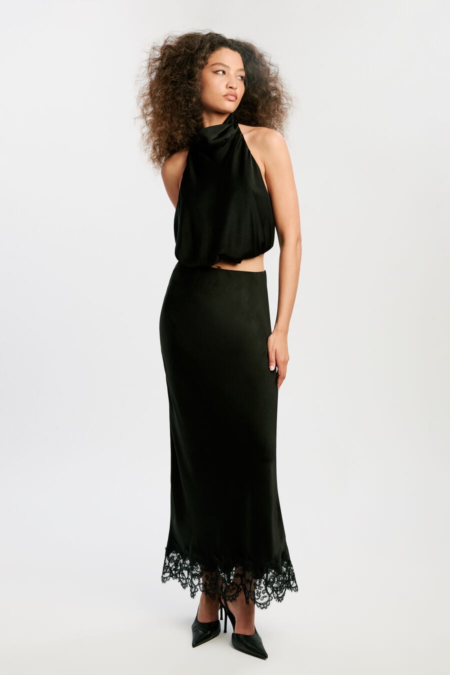 Elisan Lace Satin Midi Skirt