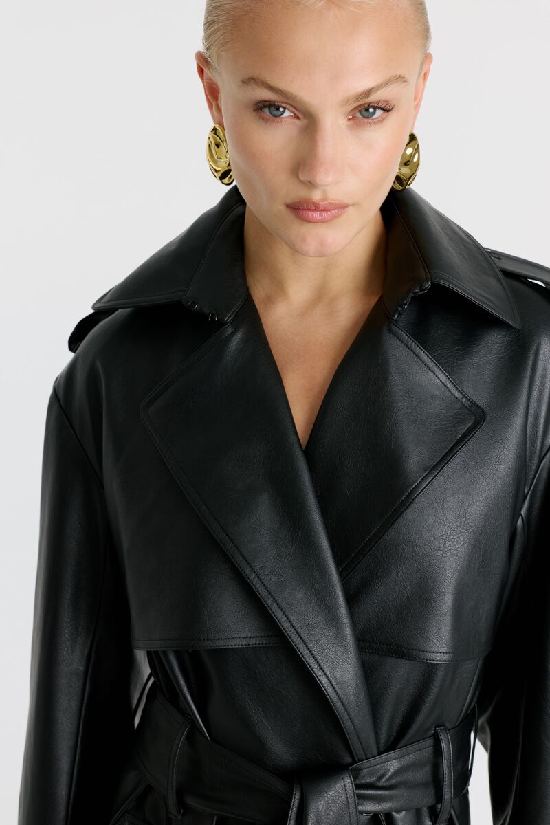 LUCA VEGAN LEATHER TRENCH in colour Black