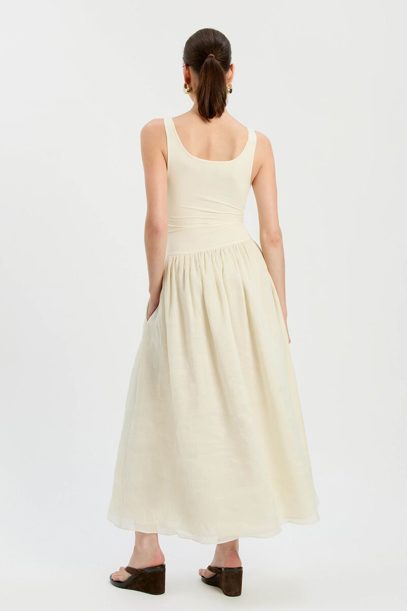 LORIE SCOOP NECK MIDI DRESS in colour Buttercup