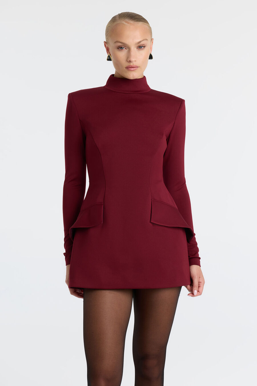LIZET LONG SLEEVE MINI DRESS in colour Burgundy