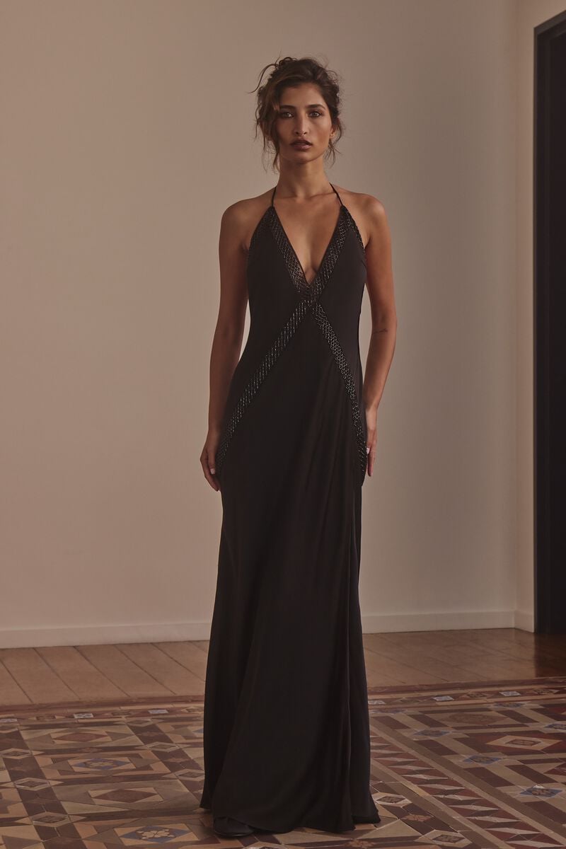 OLENA TRIM MAXI DRESS in colour Black