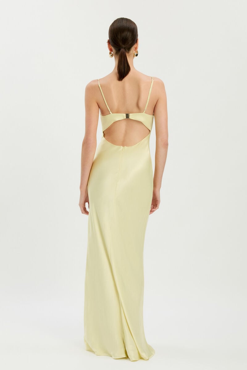 DEVIN SATIN MAXI DRESS in colour Lemon Yellow