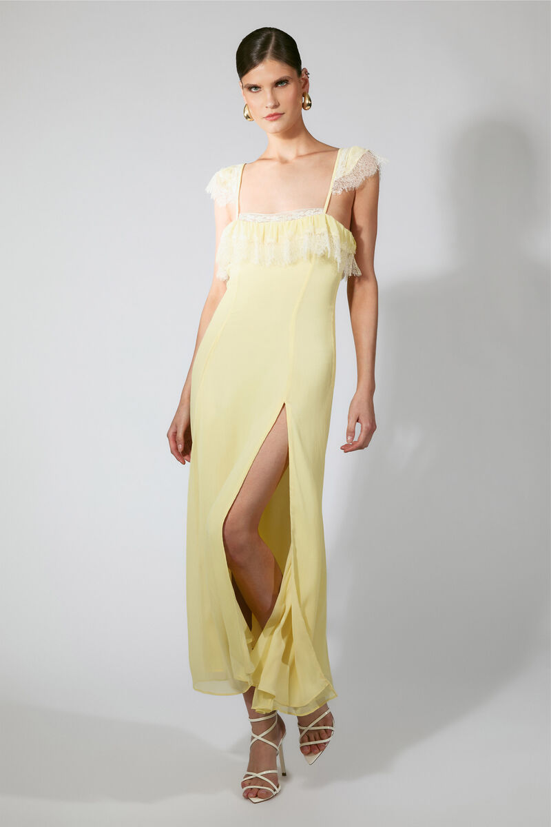 ARLIA LACE TRIM MAXI DRESS in colour Canary Yellow