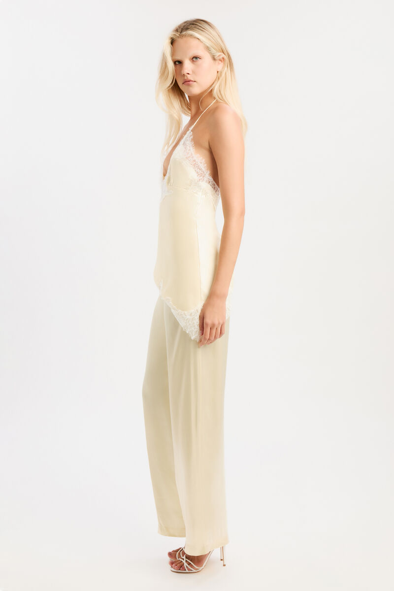 DEVIN MID RISE SATIN PANT in colour Buttercup