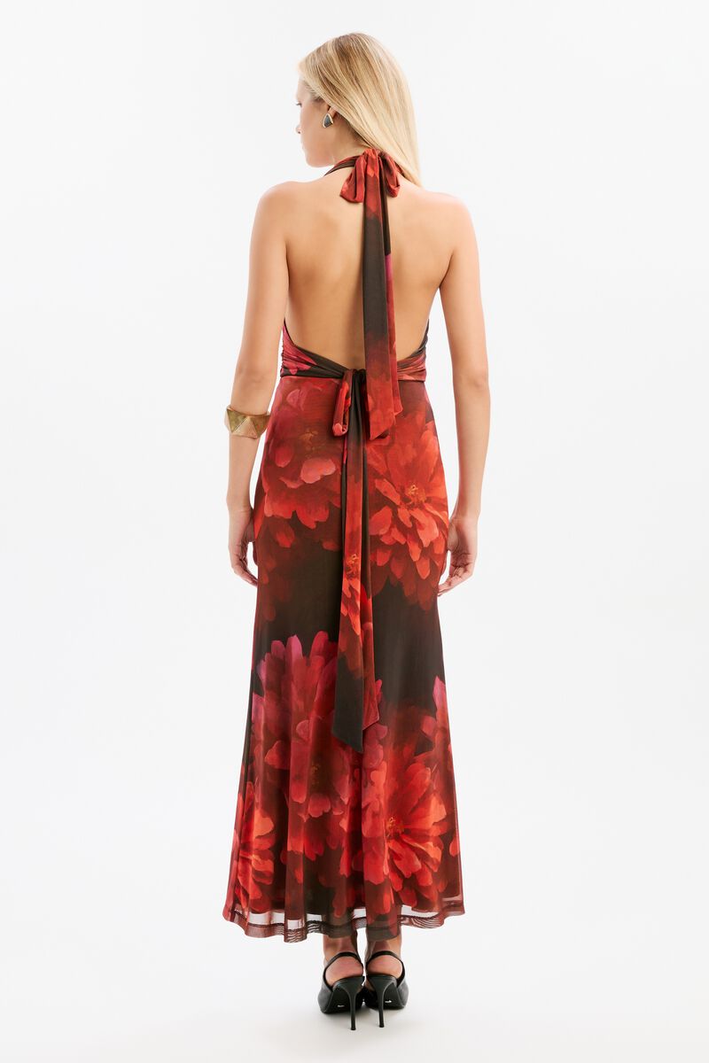 ELERA PRINTED MESH MAXI DRESS in colour Red Ditsy Floral