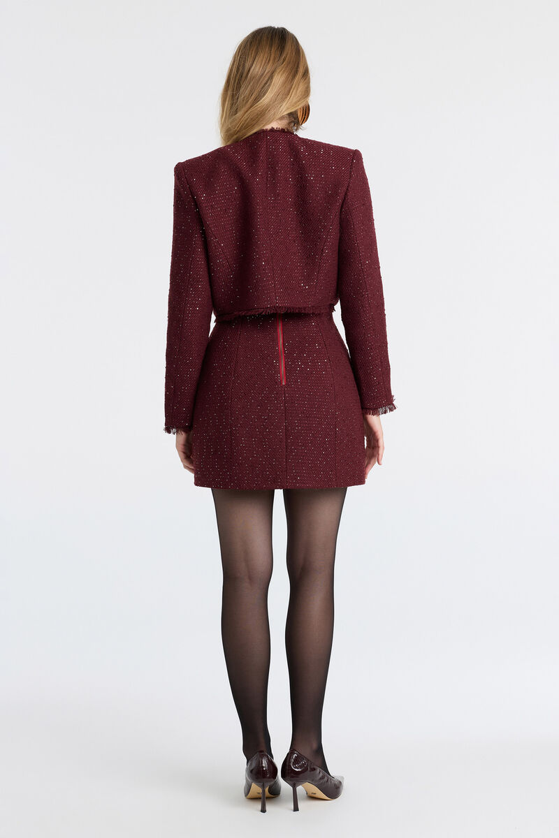 NEVELLE BOUCLE CROPPED JACKET in colour Burgundy