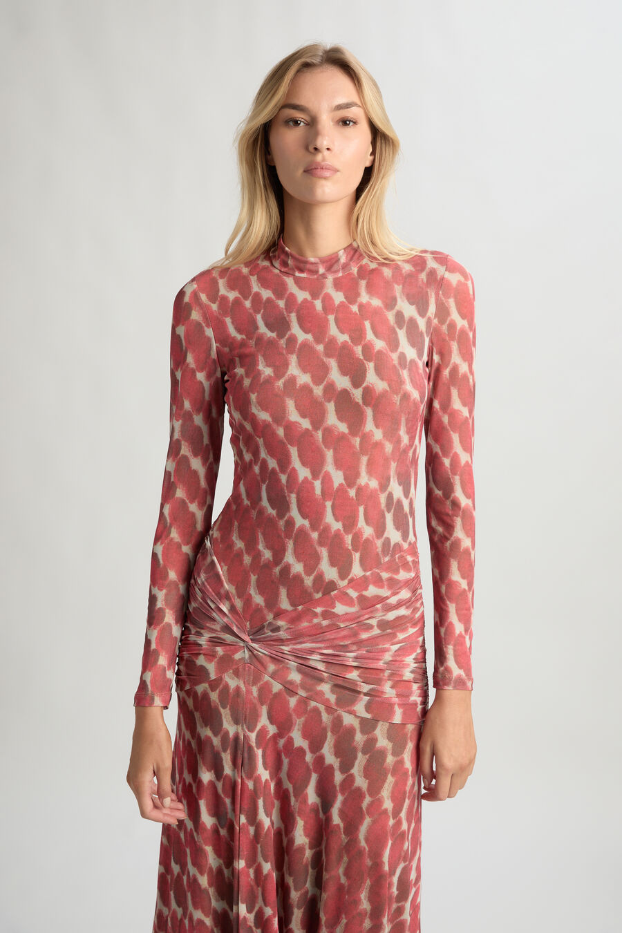 LEA PRINTED MESH DRESS in colour RED SPOT