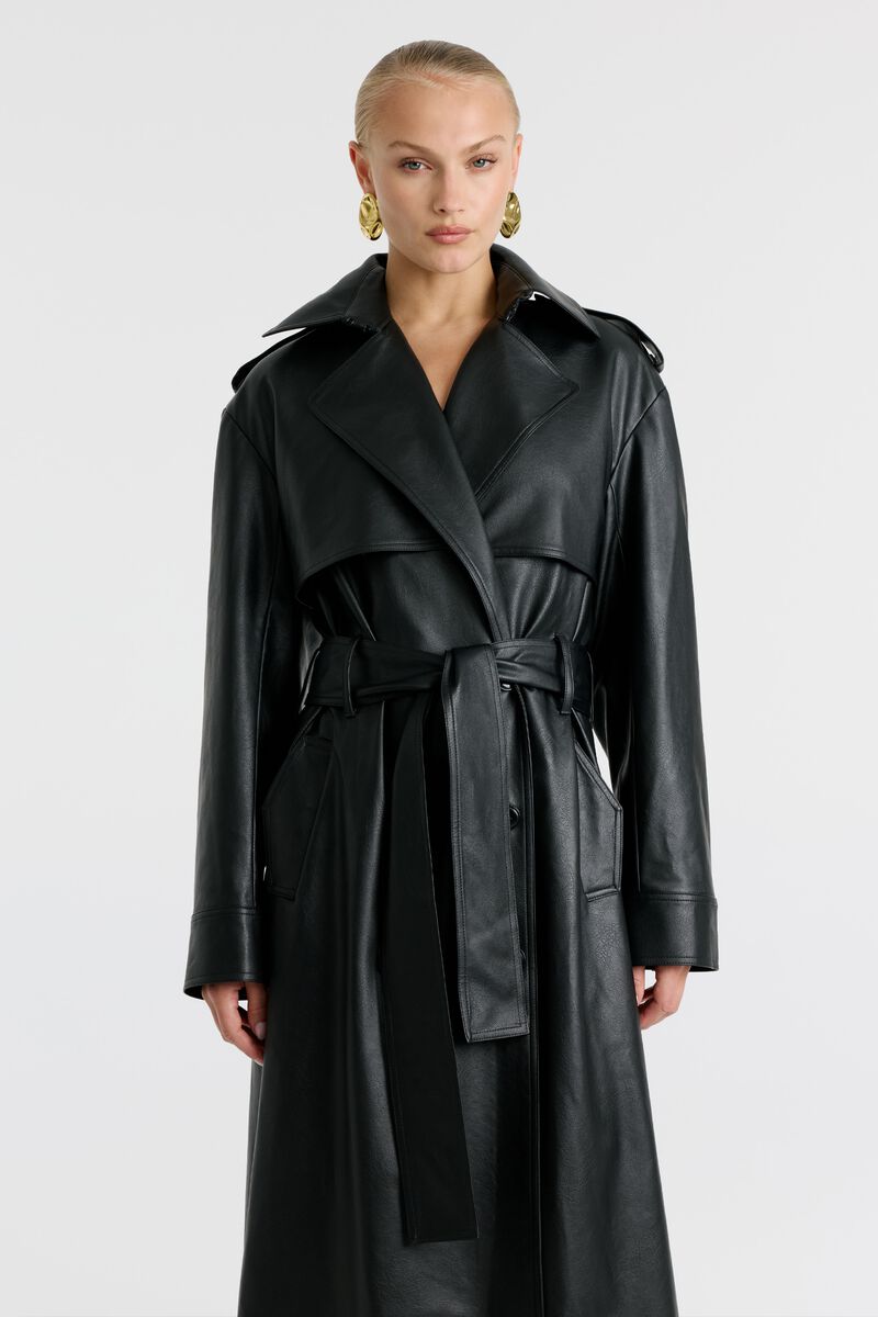 LUCA VEGAN LEATHER TRENCH in colour Black