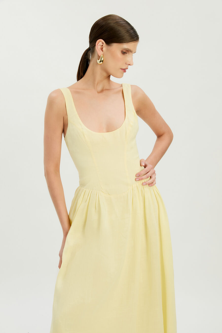 LAWRENCE SCOOP NECK MAXI DRESS in colour Canary Yellow