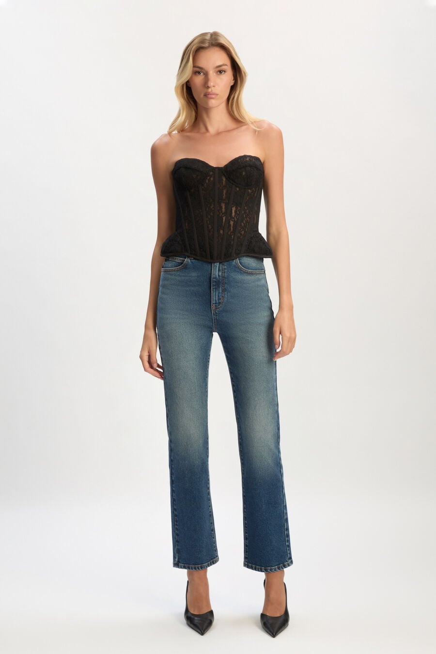CRISTO STRAPLESS LACE BUSTIER in colour BLACK