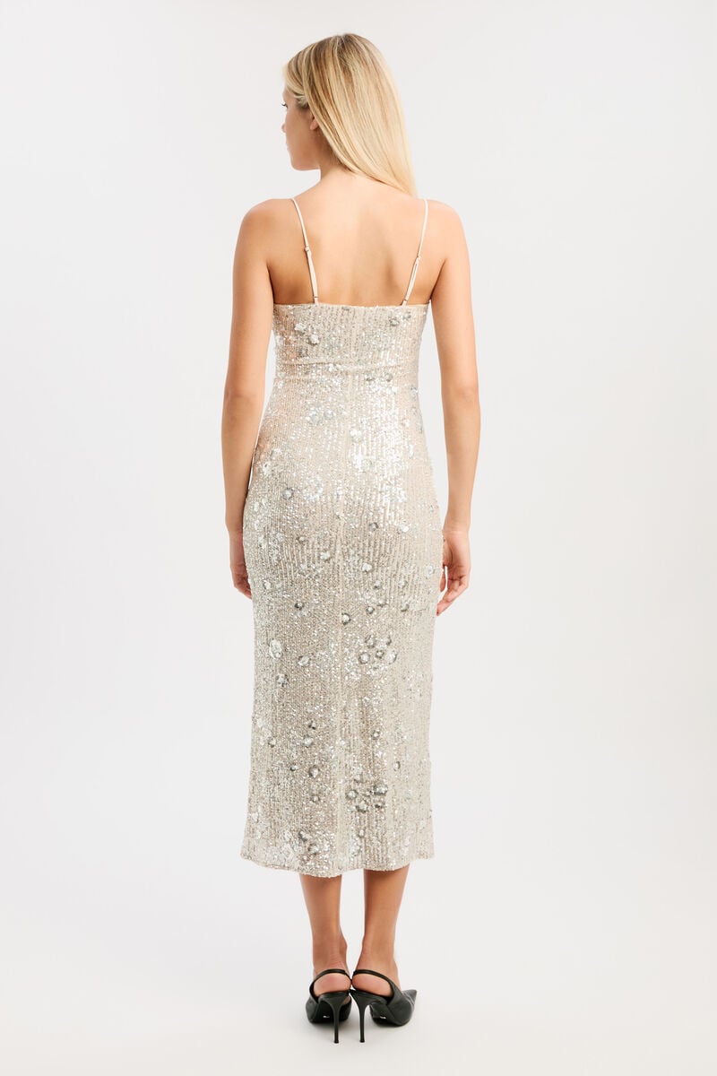 SINCLAIRE SEQUIN MAXI DRESS in colour Silver