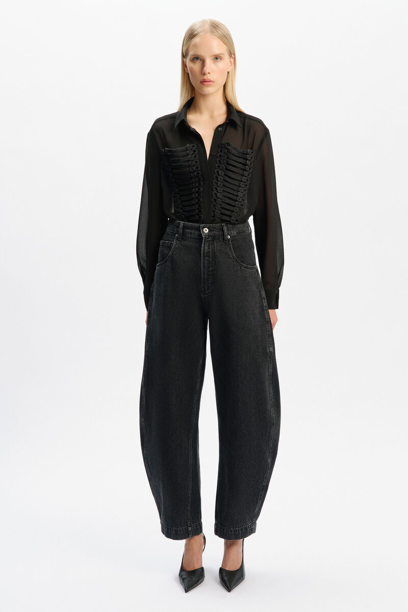 EVITA TRIM DETAIL SHEER SHIRT in colour Black