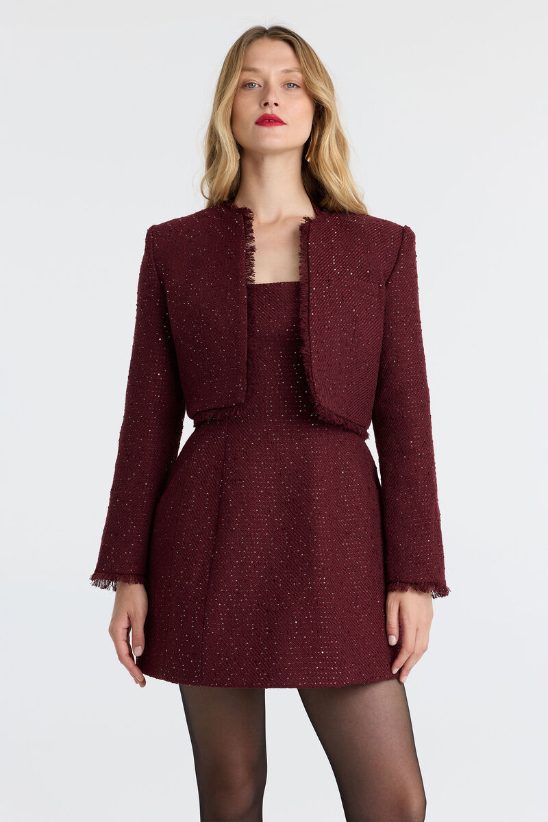 NEVELLE BOUCLE CROPPED JACKET in colour Burgundy