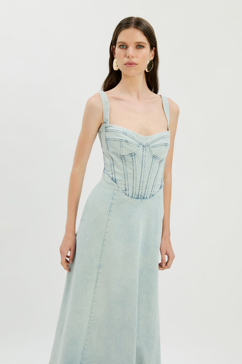 LILAH DENIM MIDI DRESS in colour Light Denim