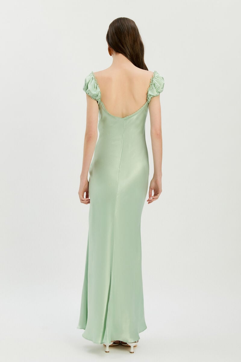 STASIA SATIN MAXI SLIP DRESS in colour Pistachio