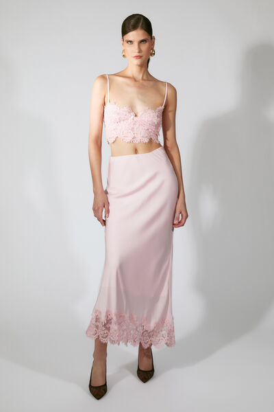 Elisan Lace Satin Midi Skirt