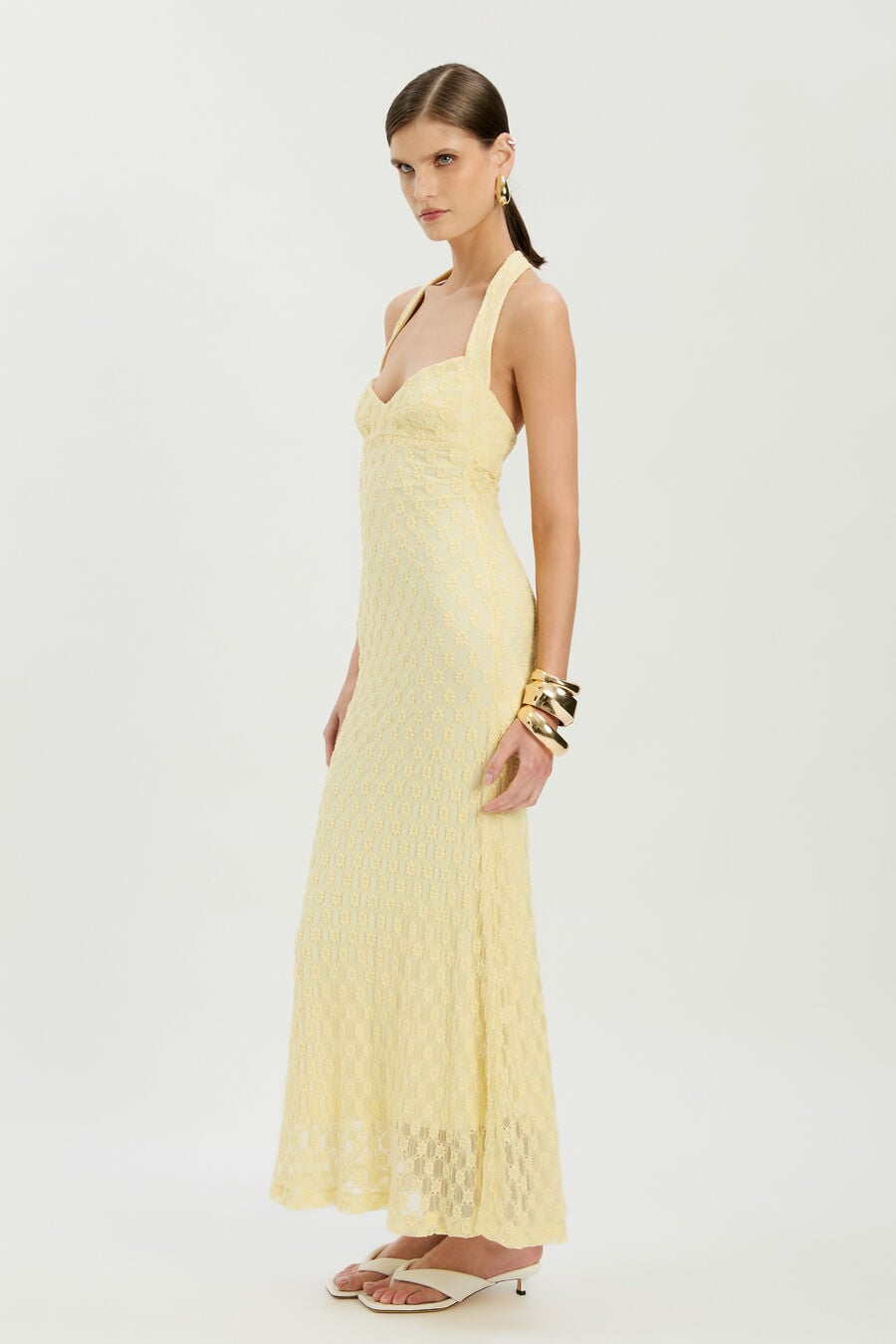 MARIKO HALTER NECK MIDI DRESS in colour Canary Yellow