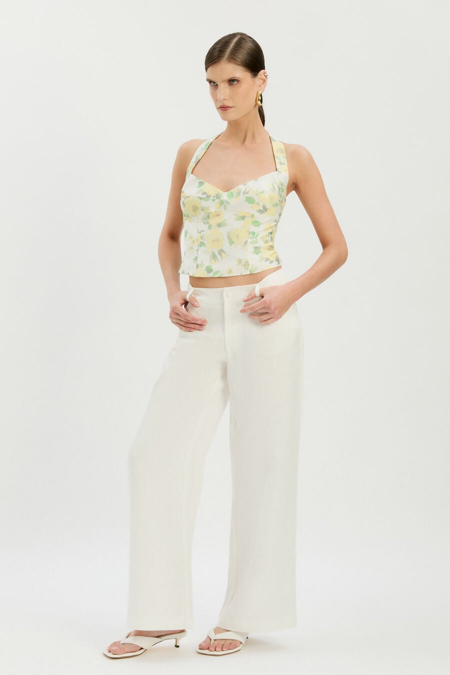 DESERAE HALTER NECK TOP in colour Yellow Floral