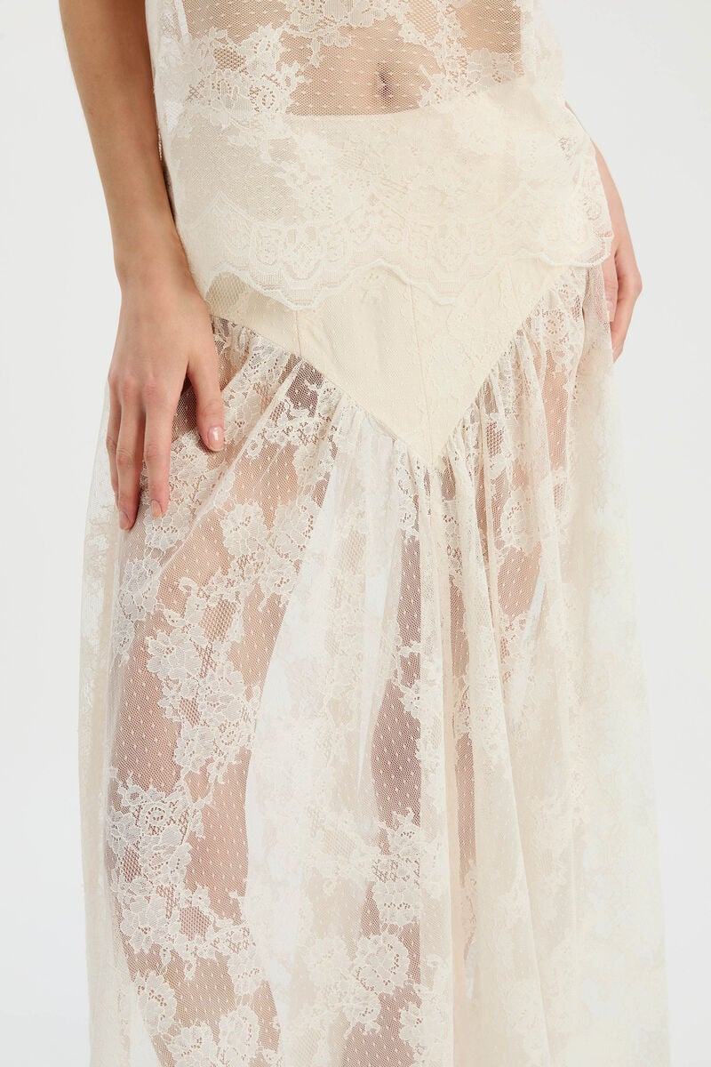 HILDIE HIGH WAISTED MIDI SKIRT in colour Light Beige