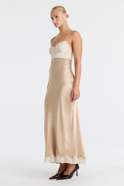 Tzariana Satin Lace Midi Dress
